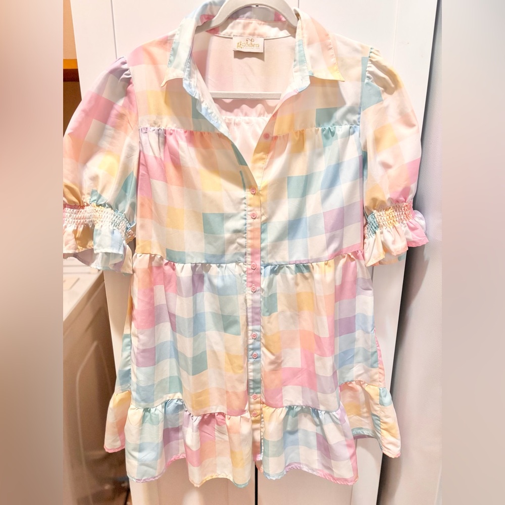 Women’s Colorful Checkered Gingham Ruffled Spring Dress
